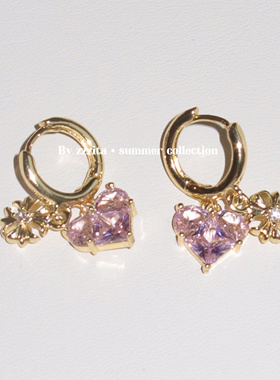 ZZZITA 辣妹滤镜·Summer Filter～粉钻爱心十字架设计感百搭耳环