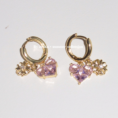 ZZZITA 辣妹滤镜·Summer Filter～粉钻爱心十字架设计感百搭耳环