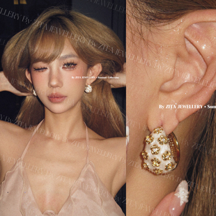 ZZZITA 纯白爱神·White Valentine～夏日复古花朵彩色滴釉耳环