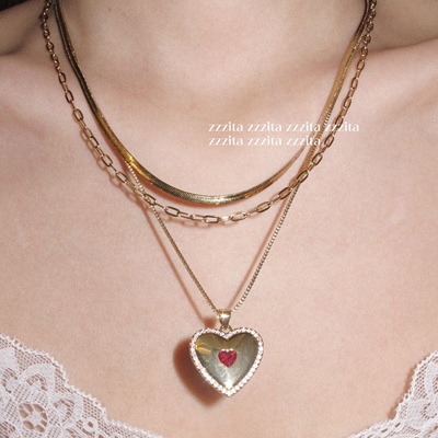 ZZZITA 返校舞会·Spring Ball～欧美复古叠戴爱心红钻项链锁骨链