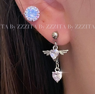 ZZZITA 天使之翼～多色甜酷爱心锆石翅膀吊坠耳钉耳骨耳蜗钉螺丝