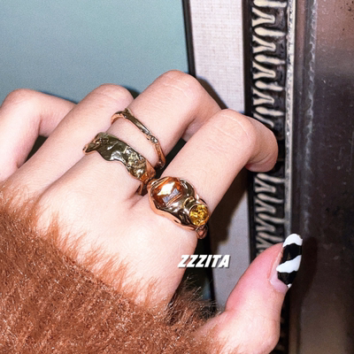 戒指不规则纹理可调节镀金异形