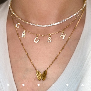 ZZZITA【定制名字】原创闪钻英文字母锁骨链蝴蝶项链叠戴高级小众