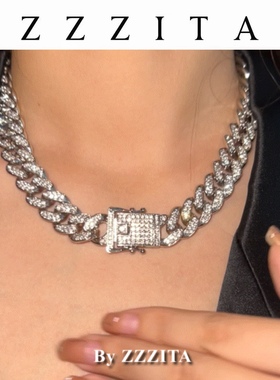 菱形满钻古巴链欧美ins百搭