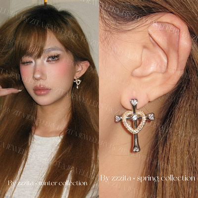 ZZZITA Barbie’s revenge·甜心狙击手～爱心撞色设计十字架耳环