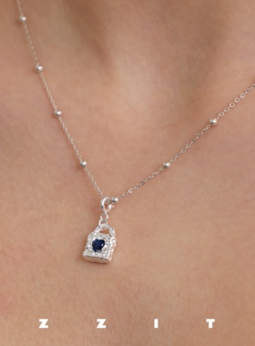 925纯银彩钻爱心镶嵌小锁项链