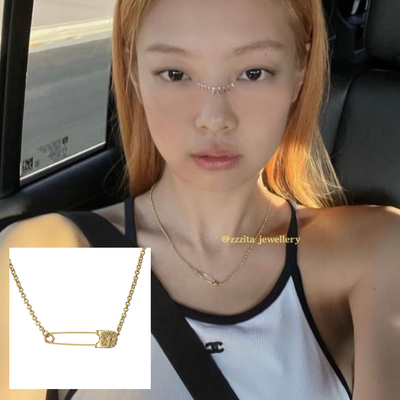 ZZZITA 【Jennie同款】金色别针项链辣妹小众设计感锁骨链
