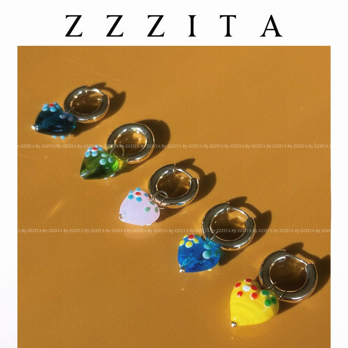 ZZZITA “Sophia Stina”镀真金小众彩色琉璃滴釉爱心花朵耳环女