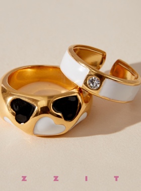 黑白撞色复古珐琅戒指