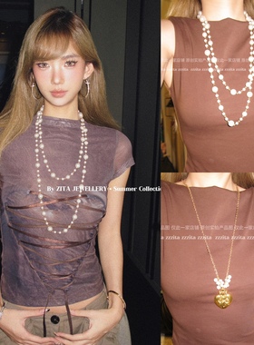 ZZZITA 野性罗曼·Wild Rome～小众时髦复古贝珠十字架毛衣链项链