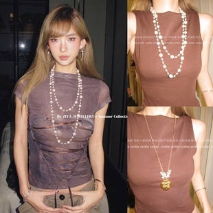 ZZZITA Rome～小众时髦复古贝珠十字架毛衣链项链 野性罗曼·Wild