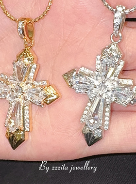 ZZZITA 搭毛衣好看～美式辣妹闪钻十字架项链百搭设计感ins毛衣链