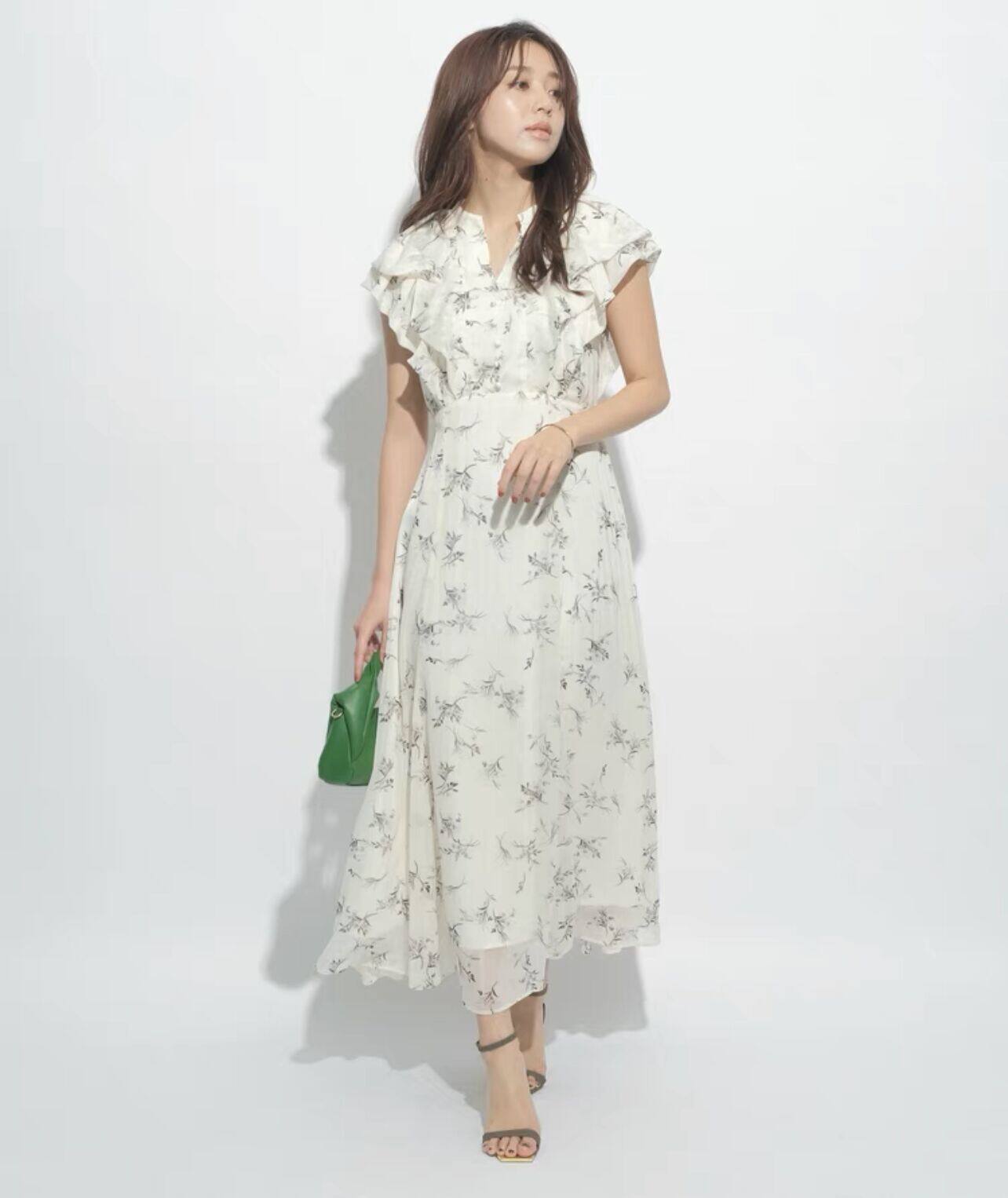 三山金 23春夏日系三千金jus荷叶边印花连衣裙