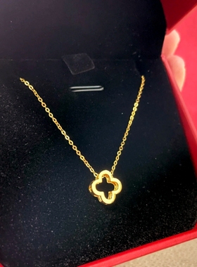 新品18K金四叶草项链 女轻奢简约黄金纯银锁骨链足金吊坠手链耳钉