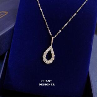 HVV chams Ioop水滴项链 女白金纯银镶钻U型吊坠锁骨链莫桑钻时尚
