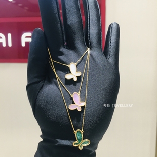 22K金无敌珠边蝴蝶项链 女黄·金钻石孔雀石白贝母红玉髓滚珠纯银