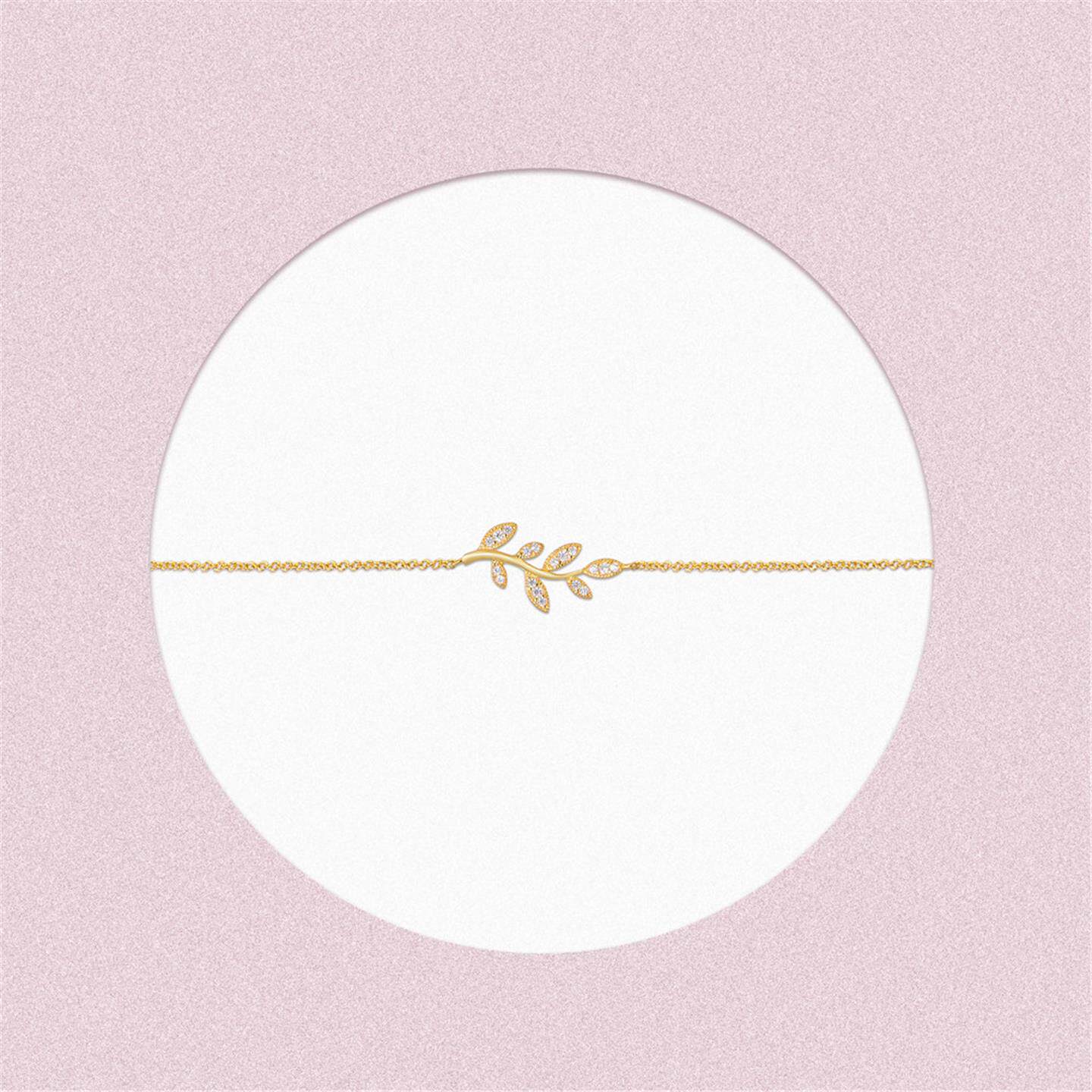 加拿大橄榄枝手链 女纯银镀18K黄金手镯手环 日韩版百搭个性气质