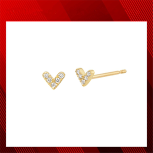 日系纯银镀黄金色小爱心耳钉 女迷你心形耳环镶钻耳饰莫桑石个性