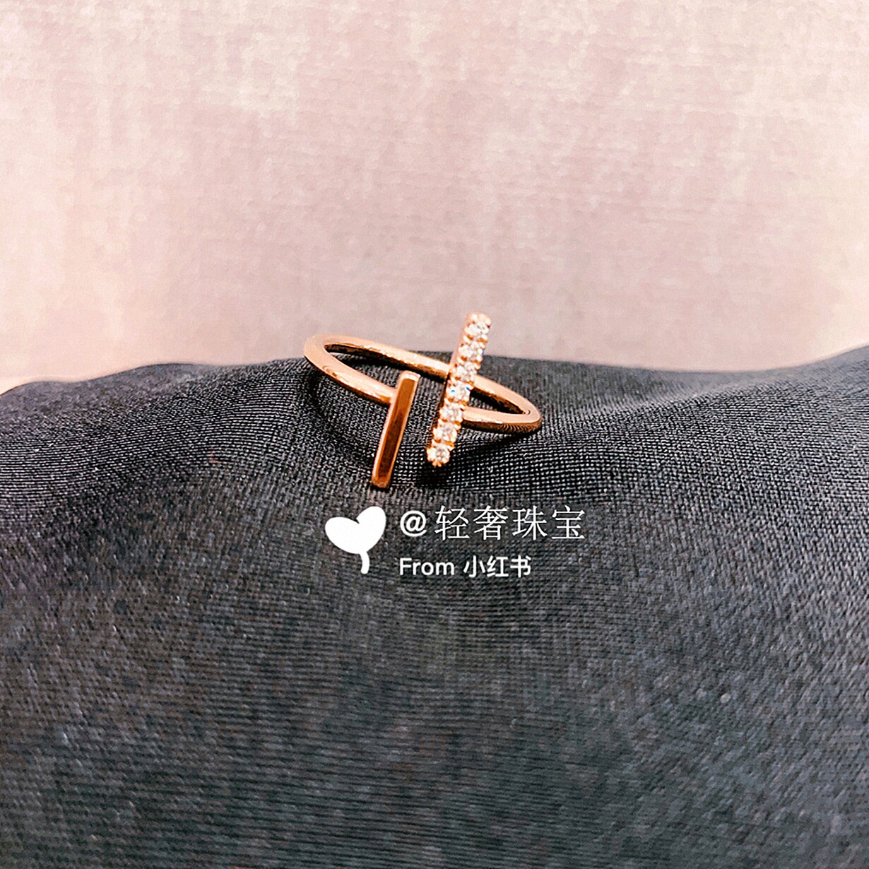 18K金双T戒指女设计年轻疯狂小心意钻石指环情侣钻戒纯银时尚个性