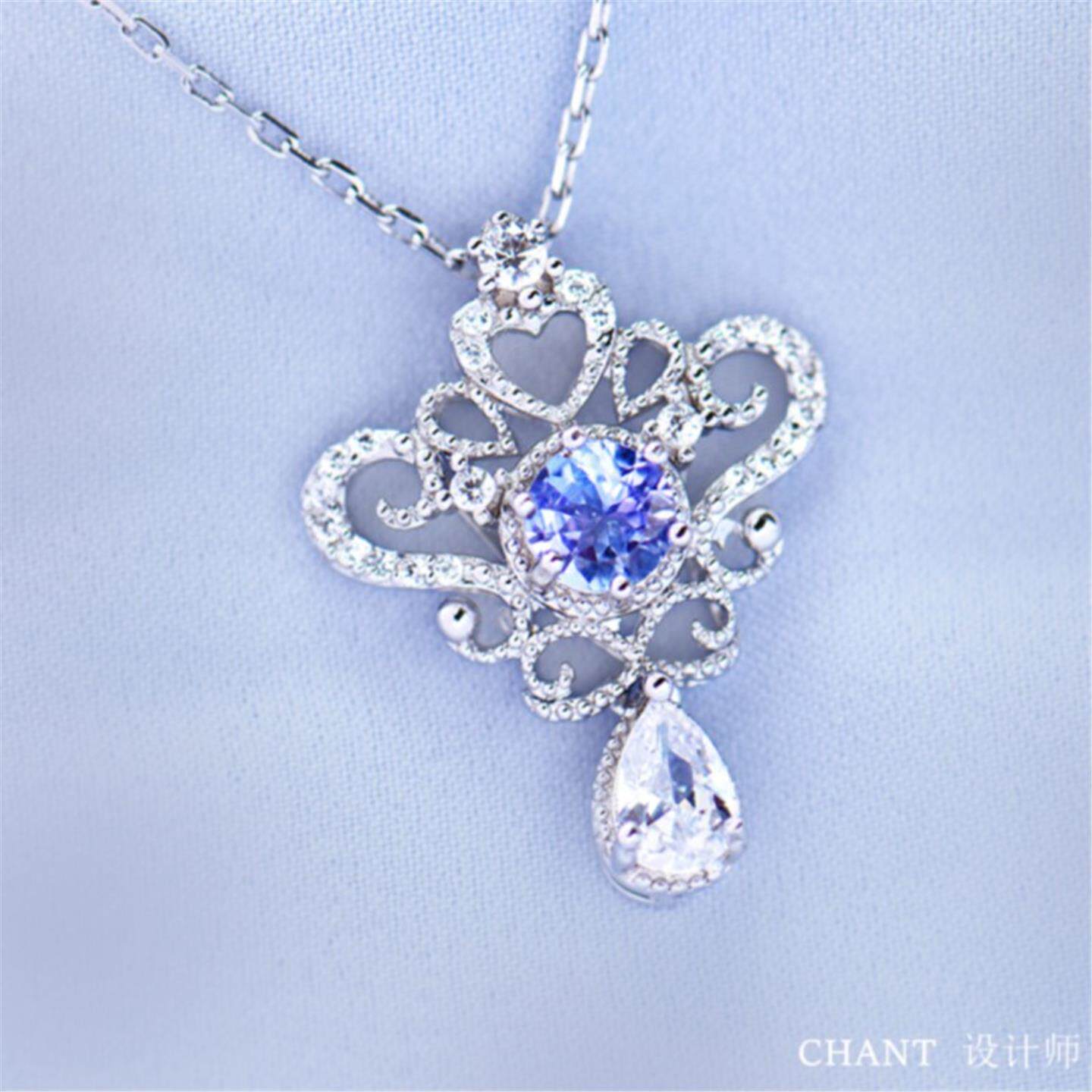 女王紫钻皇冠项链女白金纯银镶钻吊坠锁骨链莫桑钻礼物冷淡风秋冬