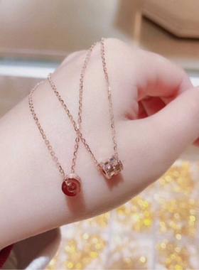 ins小蛮腰项链女18K金黄金玫瑰金转运珠锁骨链纯银本命年个性气质