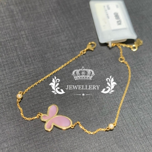 19716无敌蝴蝶手链女22K金黄金纯银钻石孔雀石白贝母红玉髓糖果粉