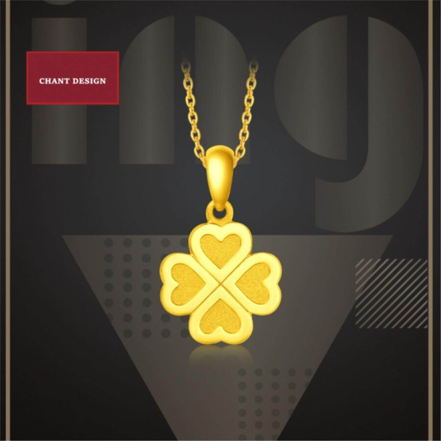 纯银镀黄金色 ING幸运四叶草项链女心形幸福草锁骨链爱心礼物时尚