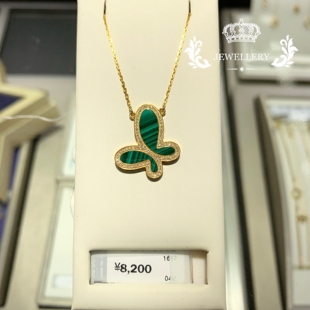 镶钻无敌蝴蝶项链 女22K金绿松石白贝母红玉髓锁骨链纯银潮四叶草