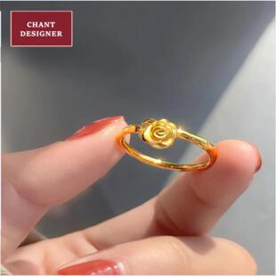 浪漫复古玫瑰花戒指纯银镀18K黄金 郁金香指环花朵气质礼物潮小众