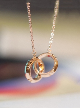 Atles X小光环项链女轻奢18K罗马双环纯银镀黄金锁骨链潮圆环金色