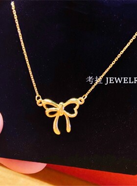 新品19716蝴蝶结心形项链女在逃公主22K金纯银爱心锁骨链蝴蝶礼物