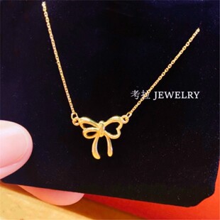 新品19716蝴蝶结心形项链女在逃公主22K金纯银爱心锁骨链蝴蝶礼物