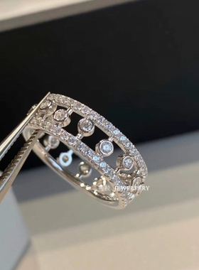 镂空露珠戒指女18K玫瑰金音符水滴满钻指环纯银钻石ins个性高级感