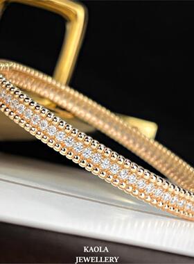 18K金珠边排钻手镯 女轻奢纯银满天星万花筒手环高级感四叶草礼物