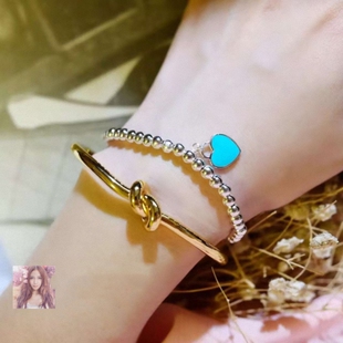 扭结手镯女18K金纯银同心结情人结绳结玫瑰金C开口情侣手环气质