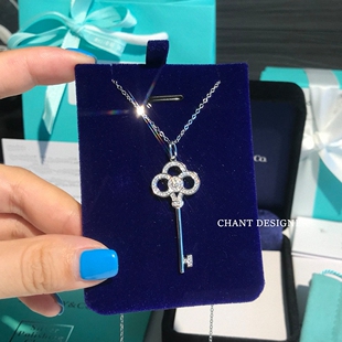 纯银心冠钥匙项链 女18K金玫瑰金皇冠毛衣链长款钻石锁骨链潮