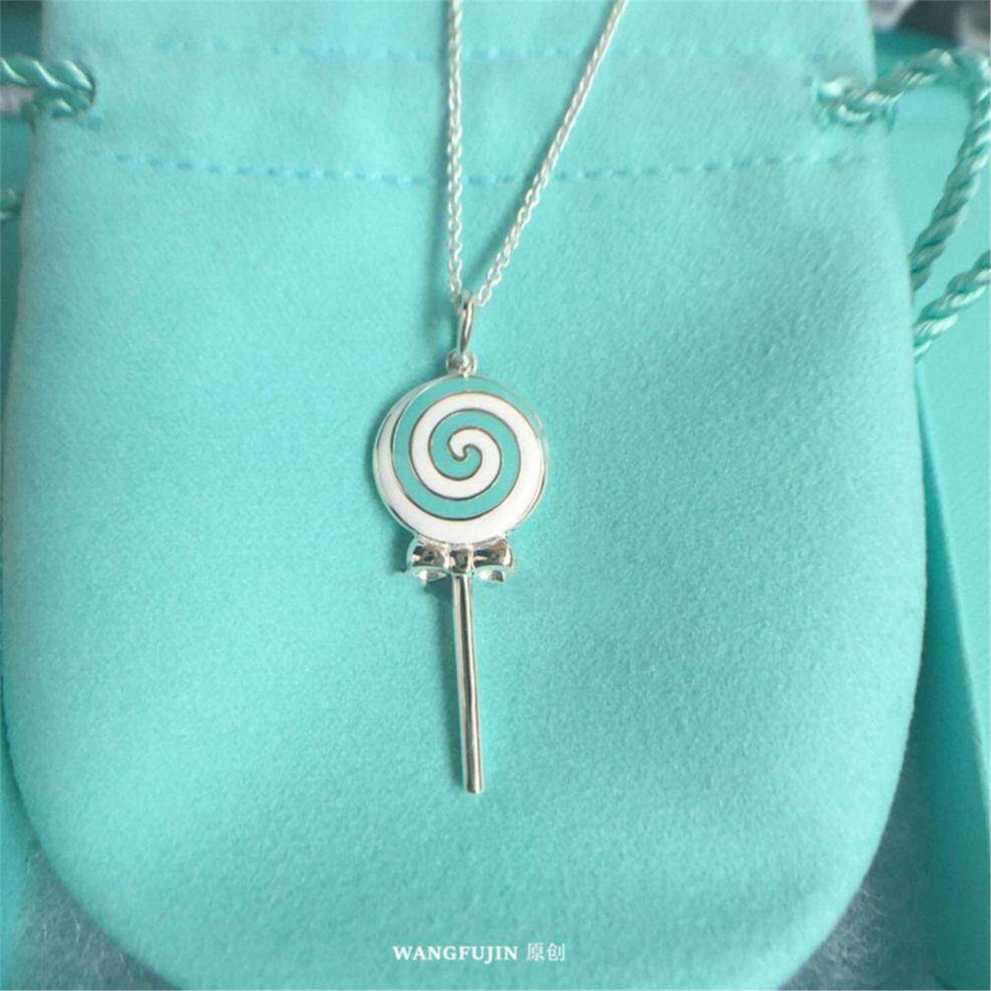 棒棒糖钥匙项链女轻奢白金纯银蓝色珐琅毛衣链高级感个性时尚礼物