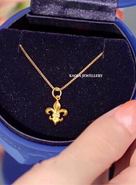 18K金传世金鸢尾花项链 女轻奢复古纯银镀黄金色燕尾花皇冠礼物潮