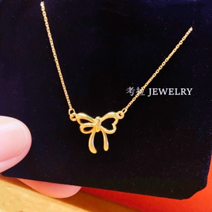 新品19716蝴蝶结项链女在逃公主轻奢22K金黄金锁骨链纯银套链气质