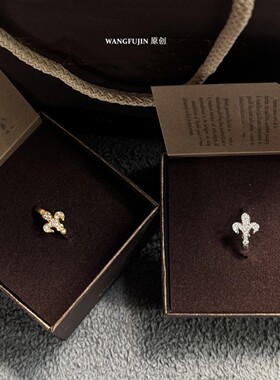 佛罗伦萨18K金鸢尾花满钻戒指 女中古纯银十字架高级感情人节礼物