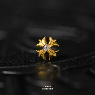 美国22K金十字架耳钉男女情侣款简约复古潮牌纯银钻石耳环耳饰ins