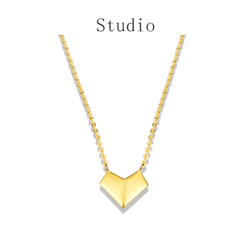 日本18K金立体爱心项链女黄金纯银心形锁骨链 简约气质百搭个性潮