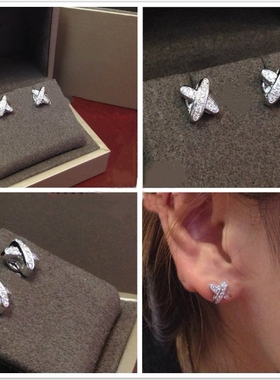 法国Liens交叉耳钉 女纯银925玫瑰金18K金耳饰气质韩国个性防过敏