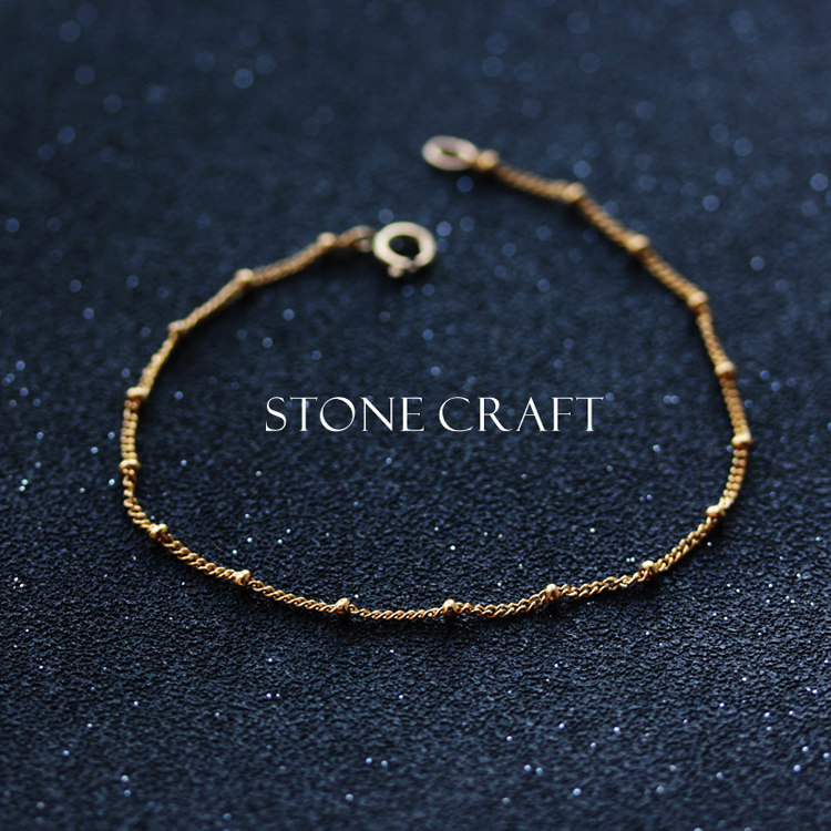 美国设计师豆豆圆珠手链女纯银925镀18k黄金手镯迷你简约韩版个性