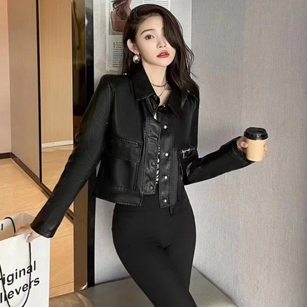 小个子皮衣外套女2023新款爆款港风设计感黑色短款机车痞帅美式