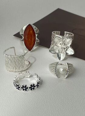 轻奢高级感花朵珍珠开口可调节戒指时尚潮流个性独特别致指环新款