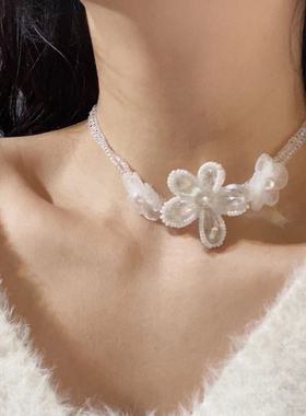 清新田园风花朵多层水晶串珠项链甜美超仙少女感淑女气质锁骨链女
