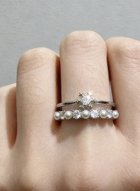 轻奢镶钻珍珠开口可调节戒指女精致冷淡风网红潮流高级感指环戒