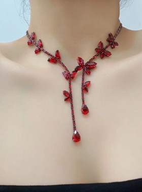 甜美气质彩色满钻花朵流苏项链耳环轻奢高级时尚优雅淑女锁骨链女