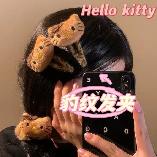 秋冬豹纹蝴蝶结黑皮小猫掰掰夹
